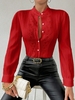 Casual Plain Spring/Fall Polyester Daily Loose Lace Long Sleeve H-Line Blouses for Women