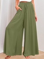 Casual Plain Spring/Fall Polyester Daily Loose Mid Waist H-Line Regular Pants for Women