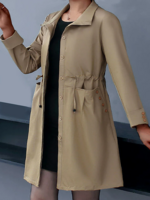Casual Plain Spring/Fall Polyester Loose Buckle Long Sleeve Shawl Collar Regular Trench Coats for Women