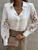 Casual Plain Spring/Fall Polyester Loose Lace Long Sleeve Regular Shirt Collar Blouses for Women