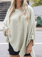 Casual Plain Spring/Fall Polyester Micro-Elasticity Daily Long Sleeve Crew Neck Regular Sweatshirts for Women