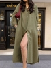 Casual Plain Spring/Fall Polyester Natural No Elasticity Maxi Shirt Collar No Dresses for Women