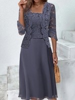 Casual Plain Spring/Fall Polyester No Elasticity Daily Lace Coat With Skirt H-Line Two-Piece Sets for Women