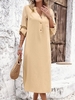 Casual Plain Spring/Fall Polyester V neck No Elasticity Long Sleeve A-Line No Dresses for Women