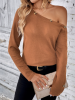 Casual Plain Spring/Fall Regular Fit Asymmetrical Long Sleeve Wool/Knitting Mid-long S-Line Shirts for Women