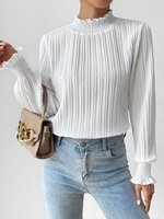 Casual Plain Spring/Fall Stand Collar Natural No Elasticity Daily Long Sleeve Regular Shirts for Women