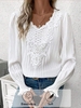 Casual Plain Spring/Fall V neck Daily Loose Lace Long Sleeve Regular Shirts for Women