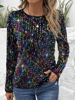 Casual Plain Spring/Fall V neck Glitter Daily Loose H-Line Regular Sweatshirts for Women