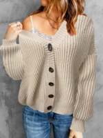 Casual Plain Spring/Fall V neck Long Sleeve Wool/Knitting Regular Regular Medium Elasticity Cardigans for Women