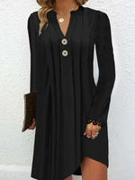Casual Plain Spring/Fall V neck Loose Jersey Midi Long sleeve EC Dresses for Women