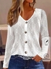 Casual Plain Spring/Fall V neck Natural Daily H-Line Buckle Regular Shirts for Women