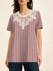 Casual Plain Summer Cotton Loose Short Sleeve Regular H-Line Lace Collar T-shirts for Women