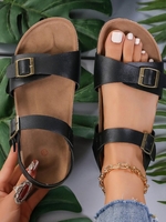 Casual Plain Summer Daily Flat Heel Round Toe Pu Slide Sandals Rubber Slide Sandals for Women