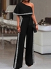 Casual Plain Summer Glitter Natural Micro-Elasticity Loose Cold Shoulder Regular Jumpsuits for Women