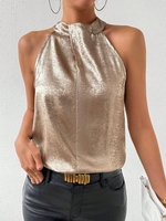 Casual Plain Summer Halter No Elasticity Daily Sleeveless Regular Regular Shirts for Women