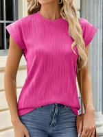 Casual Plain Summer Loose Cap Sleeve Crew Neck Regular H-Line Regular Shirts for Women