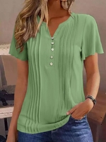 Casual Plain Summer Micro-Elasticity Daily Loose Standard Short sleeve Buckle Shirts for Women