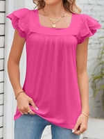 Casual Plain Summer Micro-Elasticity Daily Short Sleeve Regular H-Line Regular T-shirts for Women