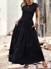Casual Plain Summer Natural Loose Maxi Crew Neck H-Line Regular Dresses for Women