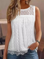 Casual Plain Summer Natural Micro-Elasticity Daily Lace Regular Regular Tank Tops for Women