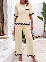 Casual Plain Summer Natural Micro-Elasticity Daily Top With Pants H-Line Regular Two-Piece Sets for Women