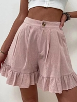 Casual Plain Summer Natural No Elasticity Daily Regular Fit H-Line Regular Shorts for Women