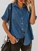 Casual Plain Summer No Elasticity Commuting Denim H-Line Regular Shirt Collar Blouses for Women