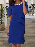 Casual Plain Summer No Elasticity Daily Loose Skirt Short sleeve H-Line Dresses for Women