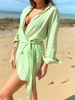 Casual Plain Summer No Elasticity Mid Waist Cotton And Linen Long Sleeve Shirt Dress Shirt Collar Dresses for Women