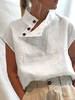 Casual Plain Summer Polyester Buttoned Daily Loose Regular H-Line T-shirts for Women