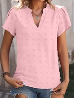 Casual Plain Summer Polyester Daily Loose Short Sleeve Regular Regular Shirts for Women