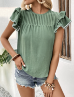 Casual Plain Summer Polyester Daily Short Sleeve Crew Neck Regular H-Line Shirts for Women