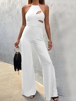 Casual Plain Summer Polyester Halter Natural Micro-Elasticity Long H-Line Jumpsuits for Women