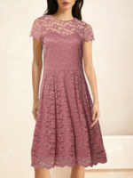 Casual Plain Summer Polyester Natural Daily Short Sleeve Crew Neck No Dresses for Women