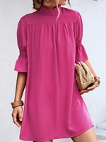 Casual Plain Summer Polyester Natural Loose Half Sleeve A-Line No Dresses for Women