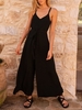 Casual Plain Summer Polyester Natural Loose Long Gallus H-Line Jumpsuits for Women