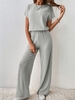 Casual Plain Summer Polyester Natural Micro-Elasticity Short Sleeve Top With Pants Regular Two-Piece Sets for Women