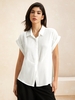 Casual Plain Summer Polyester Natural No Elasticity Loose H-Line Regular Blouses for Women