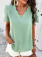 Casual Plain Summer Polyester No Elasticity Daily Loose Short Sleeve Regular Shirts for Women