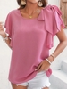 Casual Plain Summer Polyester No Elasticity Loose Crew Neck Regular H-Line Shirts for Women