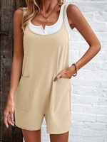 Casual Plain Summer Polyester Spaghetti Loose Sleeveless Shorts H-Line Jumpsuits for Women