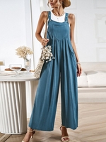 Casual Plain Summer Polyester Spaghetti No Elasticity Loose Gallus H-Line Jumpsuits for Women