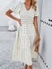 Casual Plain Summer Polyester V neck Daily Loose Midi Short Sleeve Dresses for Women