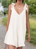 Casual Plain Summer Polyester V neck Natural Loose Sleeveless H-Line Jumpsuits for Women