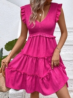 Casual Plain Summer Polyester V neck No Elasticity Loose Short H-Line Dresses for Women