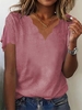 Casual Plain Summer V neck Micro-Elasticity Loose Jersey Regular NL T-shirts for Women