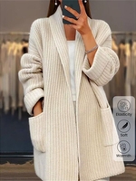 Casual Plain Winter Micro-Elasticity Daily Loose Long Sleeve Wool/Knitting H-Line Cardigans for Women