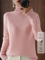 Casual Plain Winter Micro-Elasticity Daily Warmth Turtleneck Wool/Knitting Regular Sweaters for Women