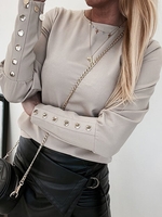 Casual Plain Winter Natural Loose Jersey Standard Crew Neck Regular Tops for Women