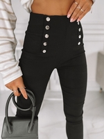 Casual Plain Winter Polyester High Waist Daily Long H-Line Buckle Leggings for Women